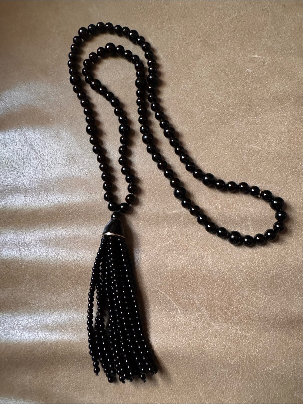 Kenneth Jay Lane Palm Beach party Black Beaded Tassel Fringe long Necklace